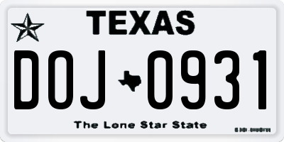 TX license plate DOJ0931