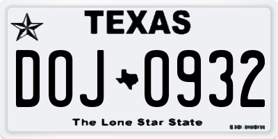 TX license plate DOJ0932