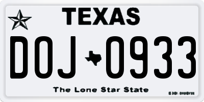 TX license plate DOJ0933