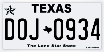 TX license plate DOJ0934