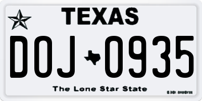 TX license plate DOJ0935