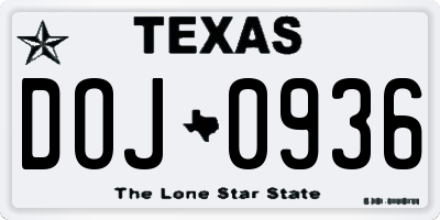 TX license plate DOJ0936