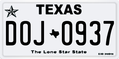 TX license plate DOJ0937