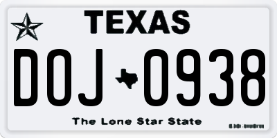TX license plate DOJ0938