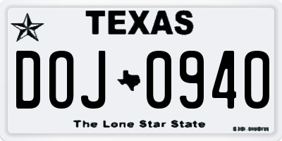 TX license plate DOJ0940