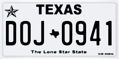 TX license plate DOJ0941