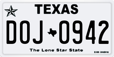 TX license plate DOJ0942