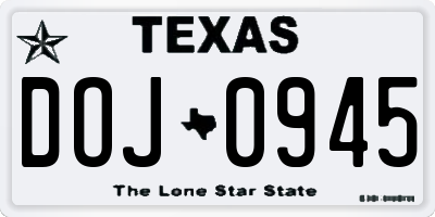 TX license plate DOJ0945