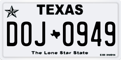 TX license plate DOJ0949