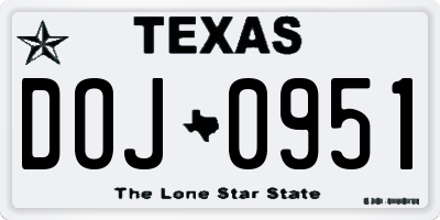 TX license plate DOJ0951