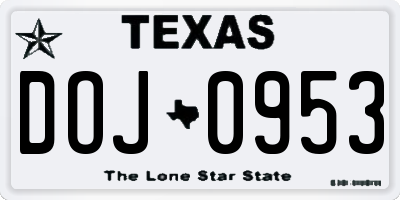 TX license plate DOJ0953