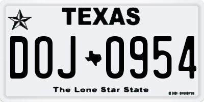 TX license plate DOJ0954
