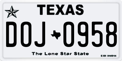 TX license plate DOJ0958