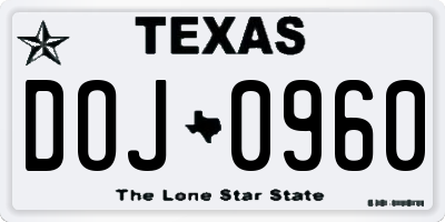 TX license plate DOJ0960
