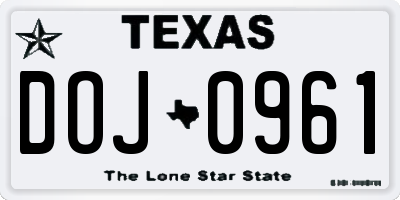 TX license plate DOJ0961