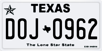 TX license plate DOJ0962