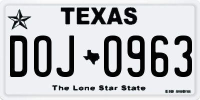 TX license plate DOJ0963