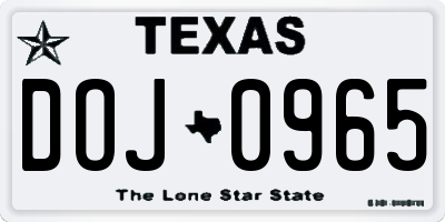 TX license plate DOJ0965