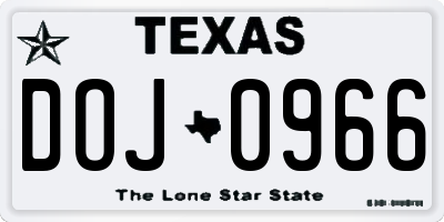 TX license plate DOJ0966