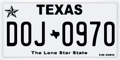 TX license plate DOJ0970