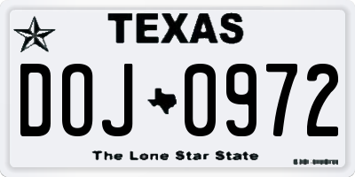 TX license plate DOJ0972