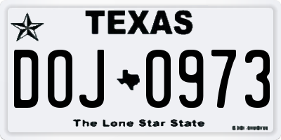 TX license plate DOJ0973
