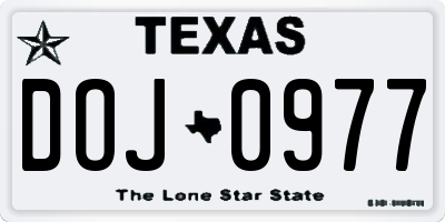 TX license plate DOJ0977