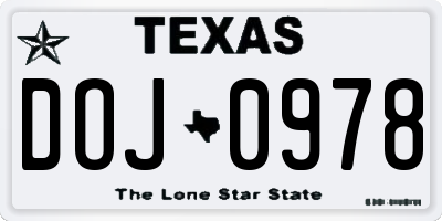 TX license plate DOJ0978