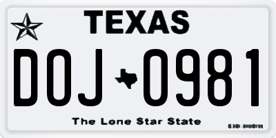 TX license plate DOJ0981