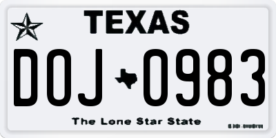 TX license plate DOJ0983