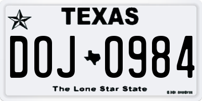 TX license plate DOJ0984