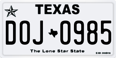TX license plate DOJ0985