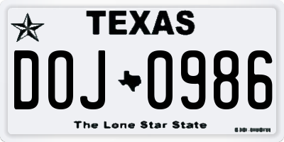 TX license plate DOJ0986