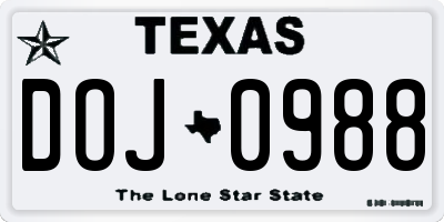 TX license plate DOJ0988