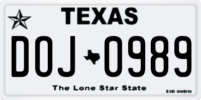 TX license plate DOJ0989