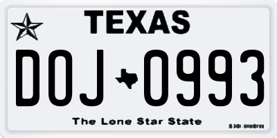 TX license plate DOJ0993
