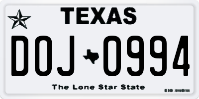 TX license plate DOJ0994