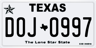 TX license plate DOJ0997