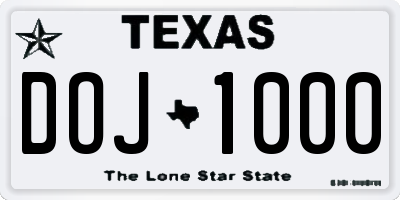 TX license plate DOJ1000