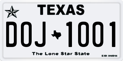 TX license plate DOJ1001
