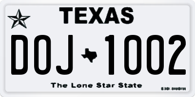 TX license plate DOJ1002