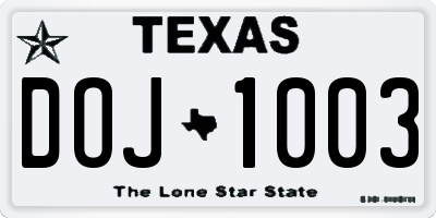 TX license plate DOJ1003