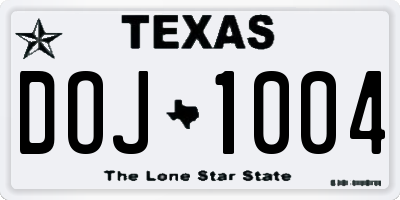 TX license plate DOJ1004