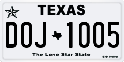 TX license plate DOJ1005