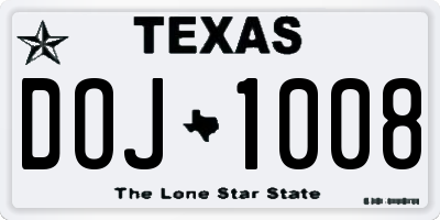 TX license plate DOJ1008