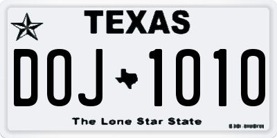 TX license plate DOJ1010