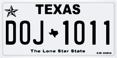 TX license plate DOJ1011