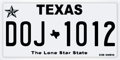 TX license plate DOJ1012