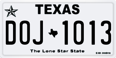 TX license plate DOJ1013