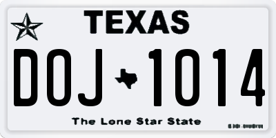 TX license plate DOJ1014